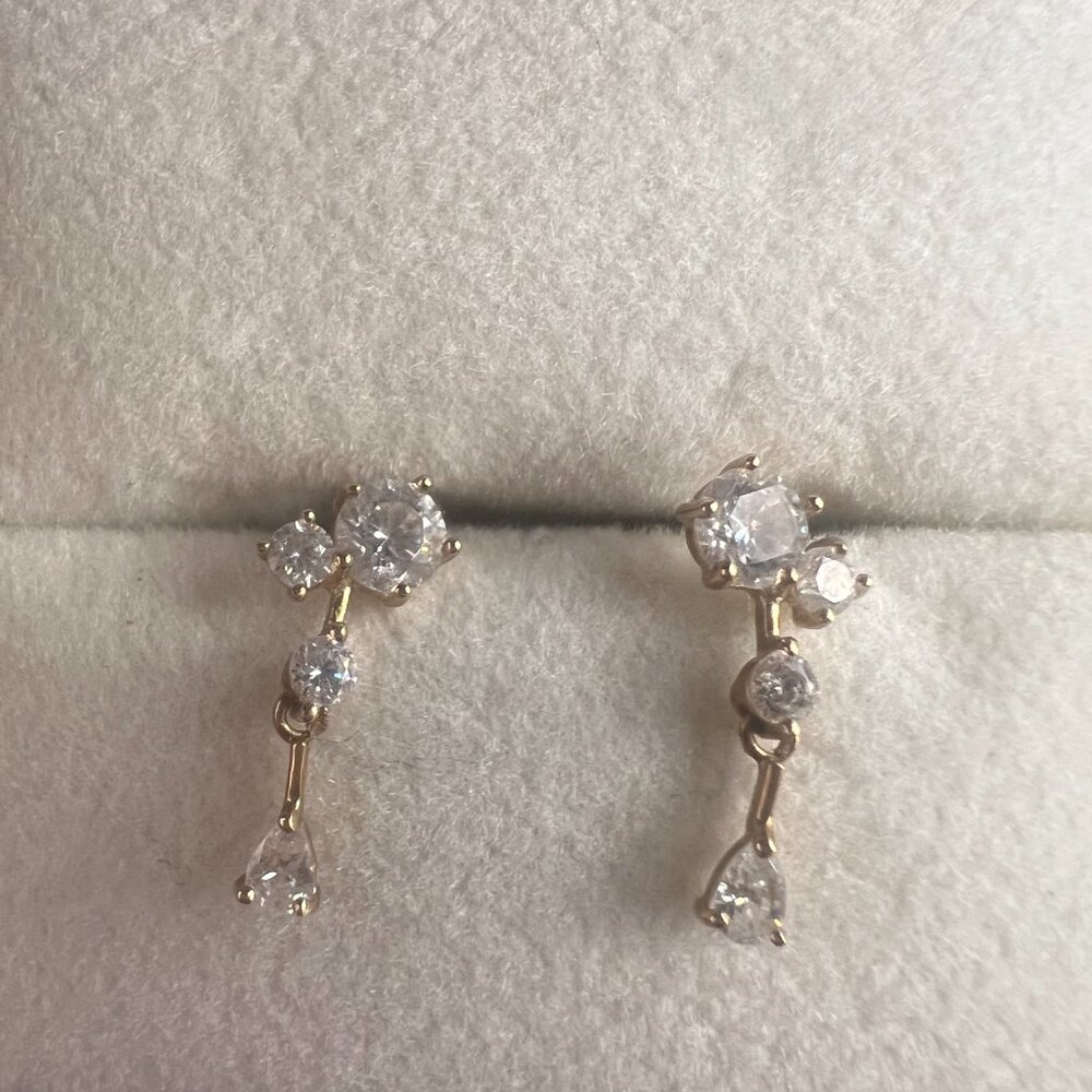 9K Solid Gold Link Chain Crystal Studded Dainty Earring for Women